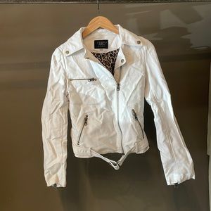 TCEC white faux leather moto jacket